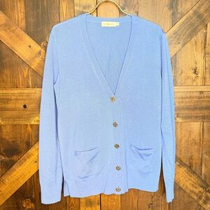 Tory Burch Merino Wool Baby Blue Logo Button Cardigan Sweater Size M